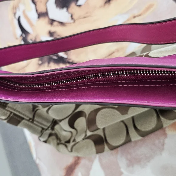 Coach Signature Canvas Shoulder Bag - Pink and Brown - Picture 14 of 15